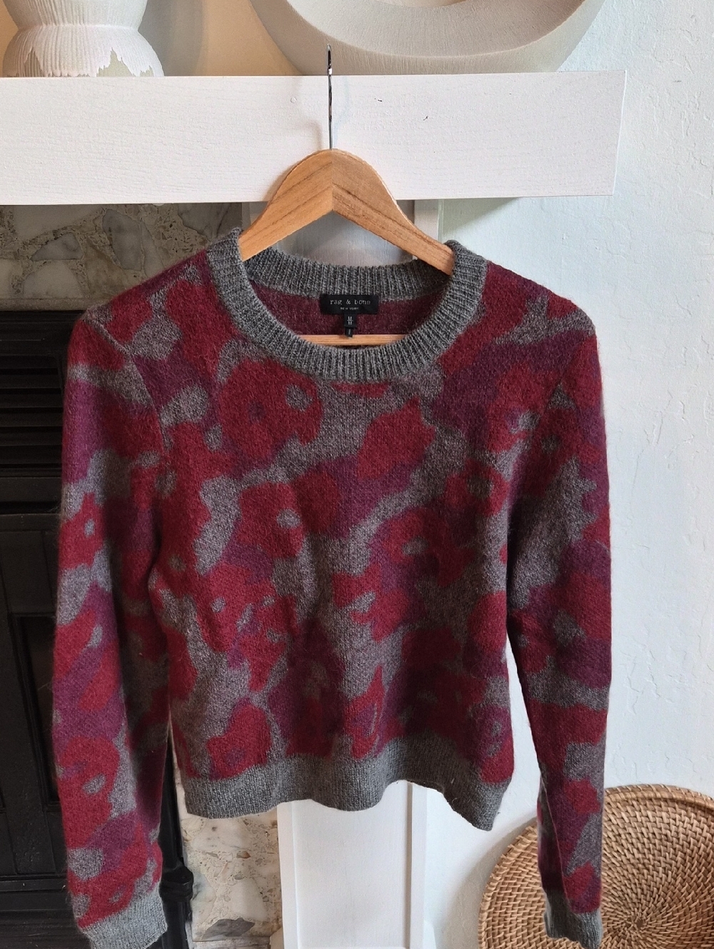 rag & bone Red and Gray Patterned Crewneck Sweater, M